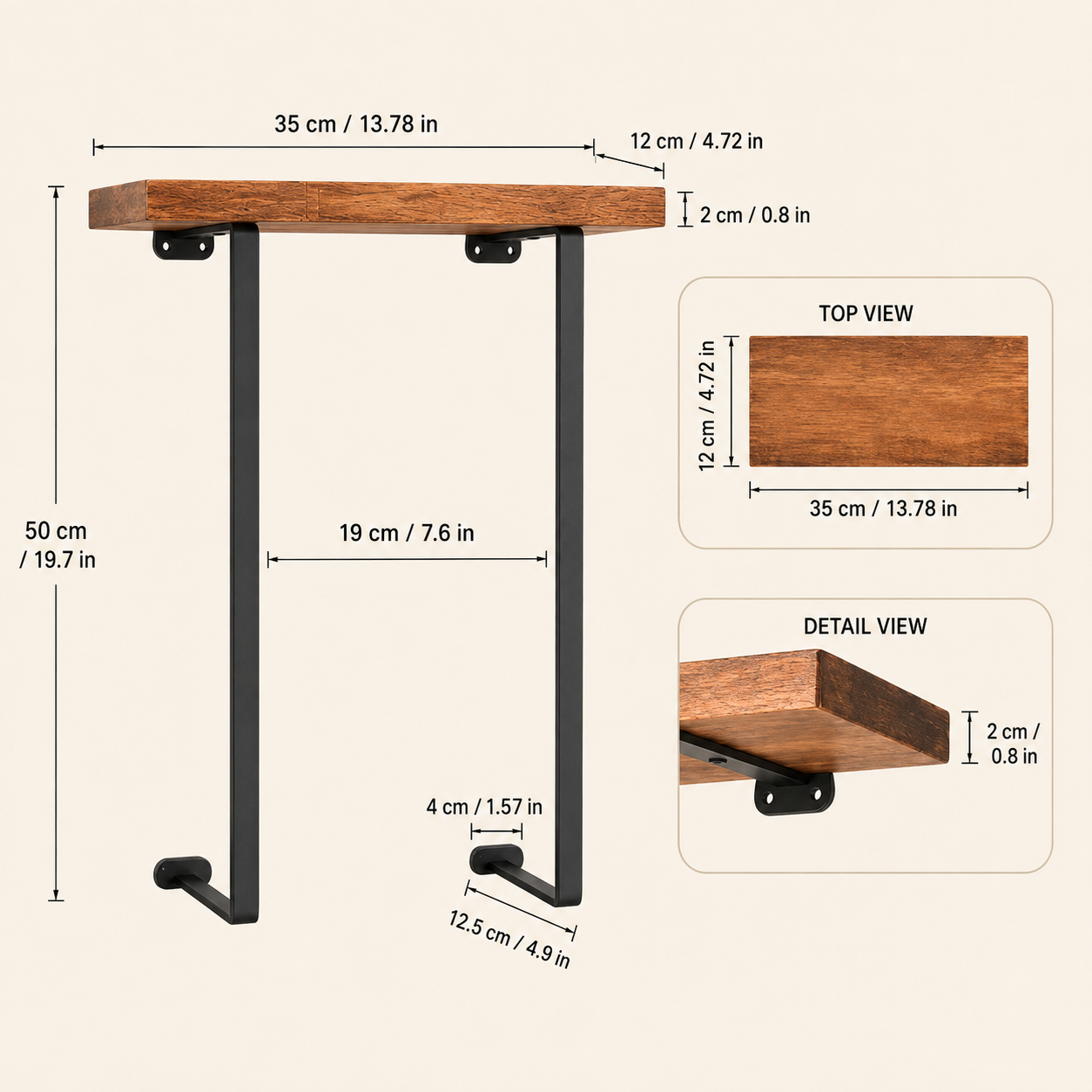 Wall Towel Rack with Wood Shelf – Black Bathroom Organizer for Rolled Towels