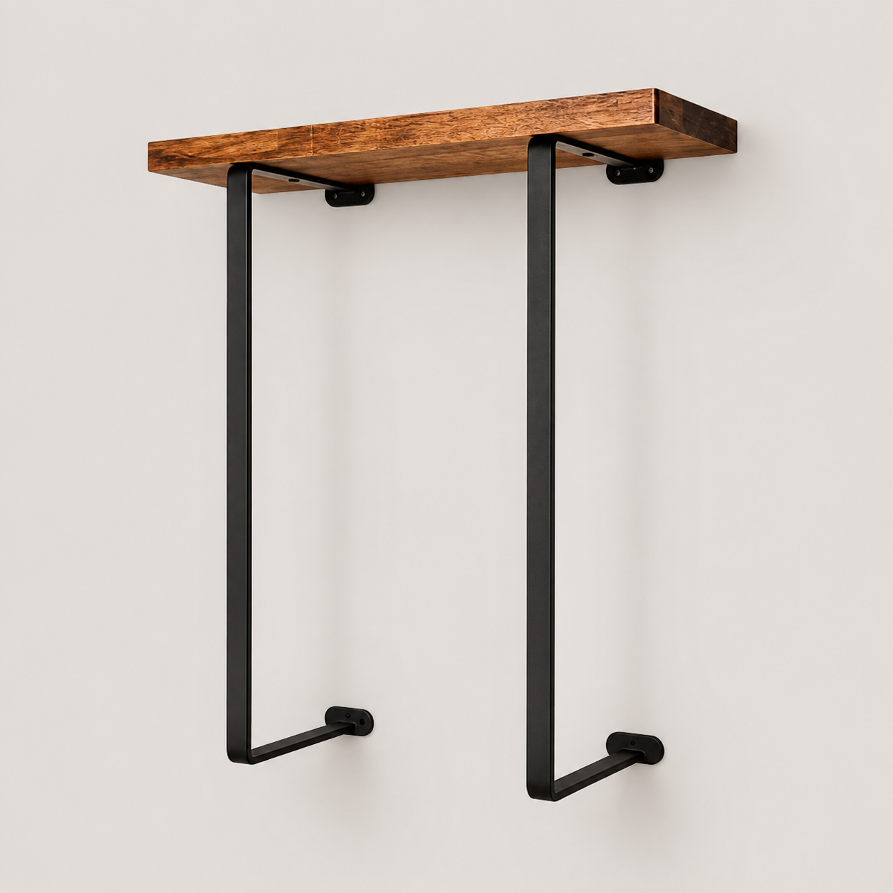 Wall Towel Rack with Wood Shelf – Black Bathroom Organizer for Rolled Towels