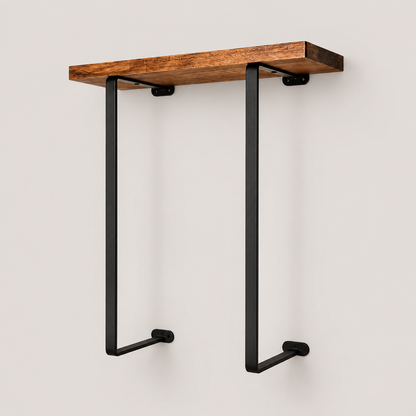 Wall Towel Rack with Wood Shelf – Black Bathroom Organizer for Rolled Towels